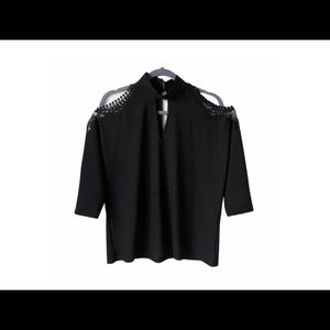 Black Crochet Lace Trim Open Shoulder Blouse